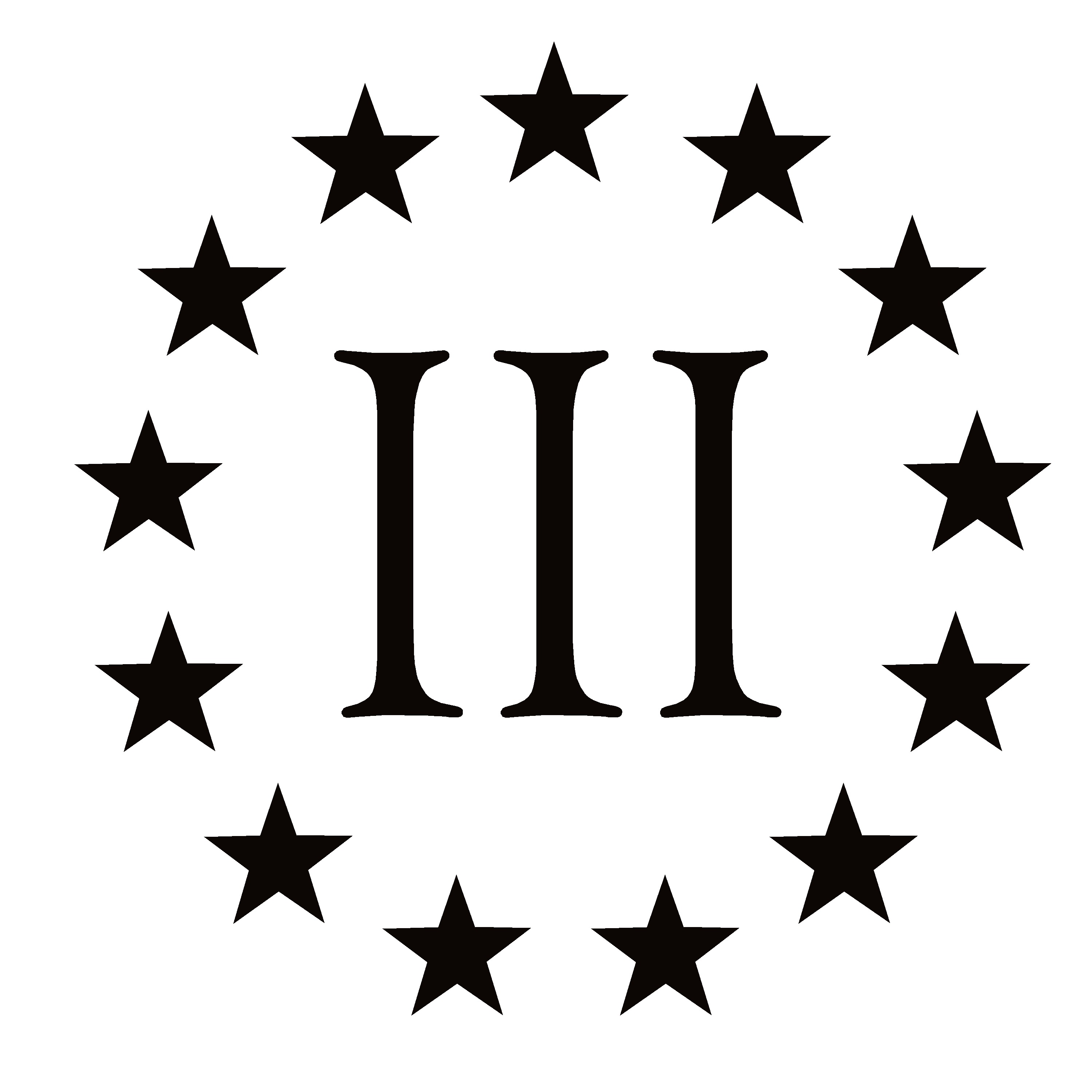 Black logo on white background. The Roman numeral for three, III, is encircled by five point stars.